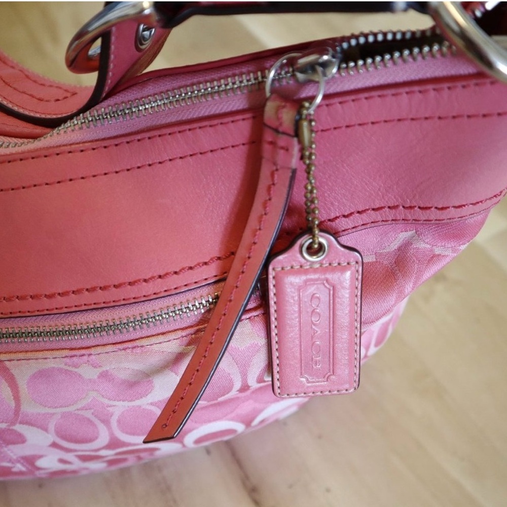 Y2K rare pink Coach large canvas leather hobo Bag with Signature Monogram - Picture 11 of 16
